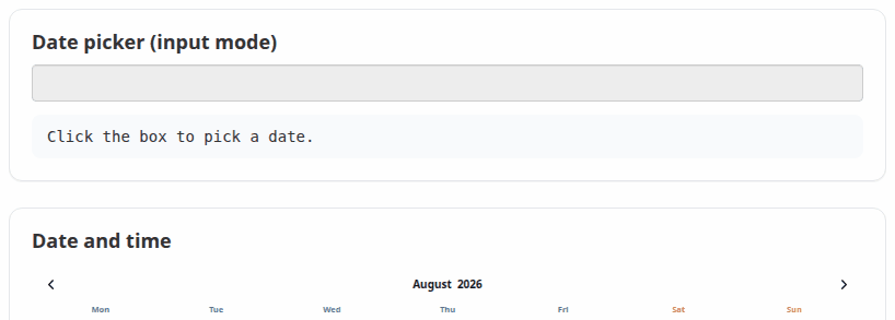 Clicking the box opens a popup calendar and fills in the date